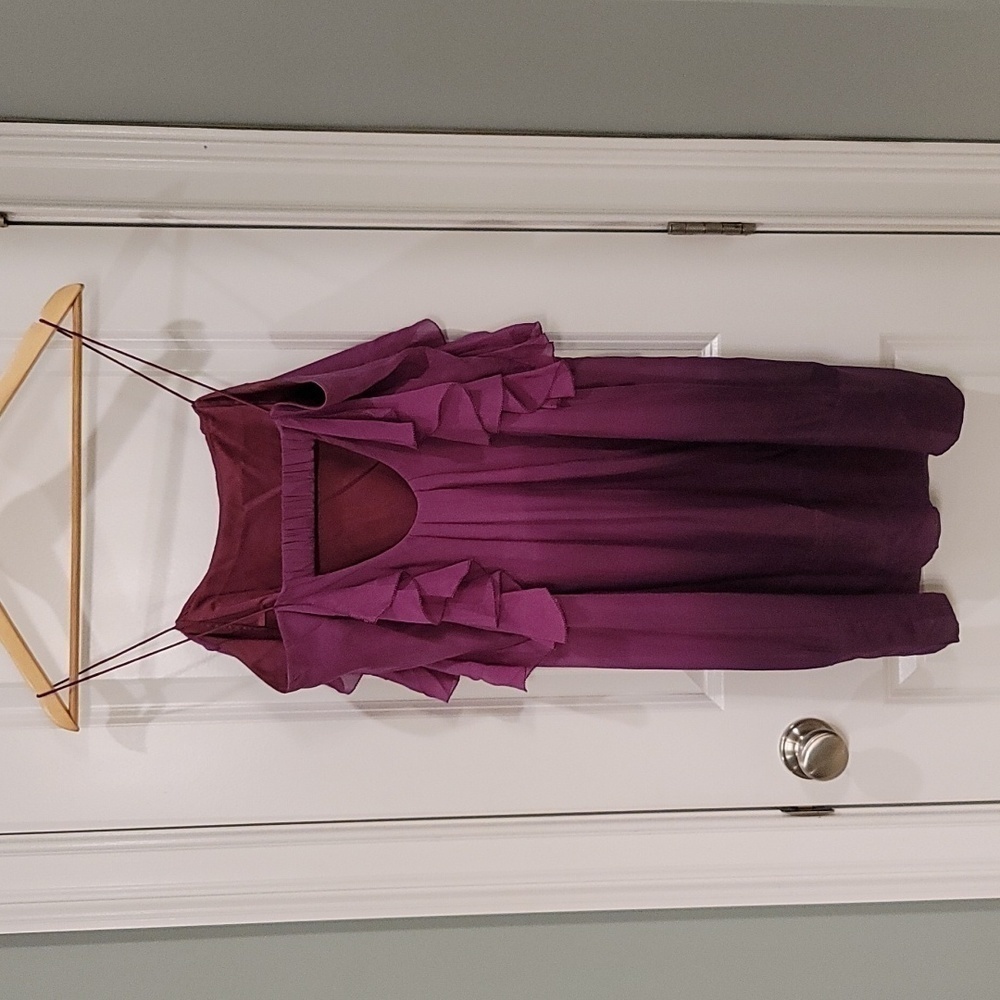 Rebecca Taylor Silk Purple Ombre Spaghetti Straps Mini Dress - Size 8 - Picture 5 of 10